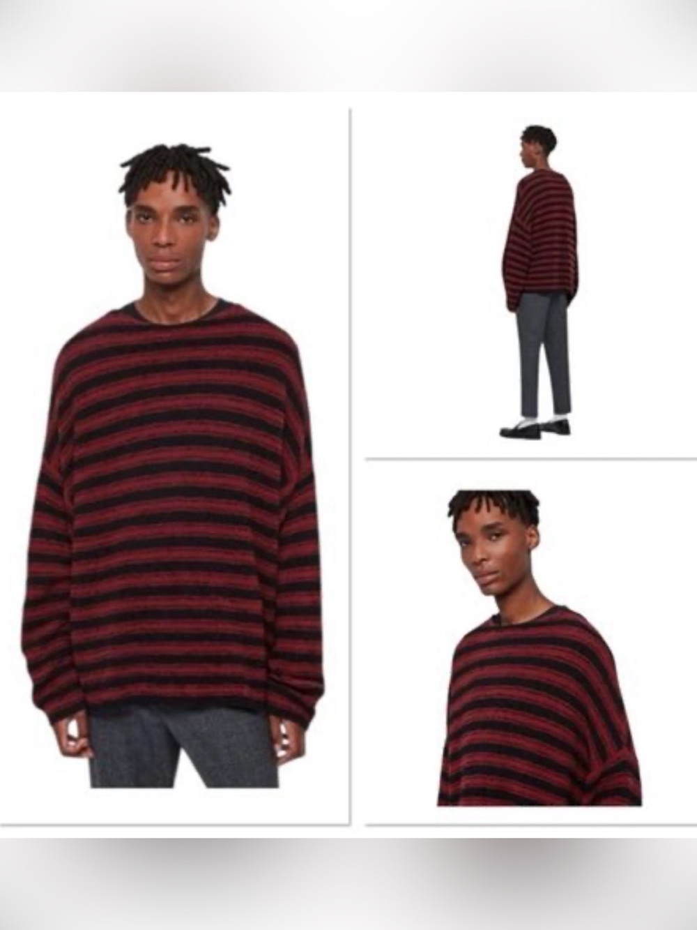 AllSaints Rivven Crew Striped Sweater Mens Small oversized